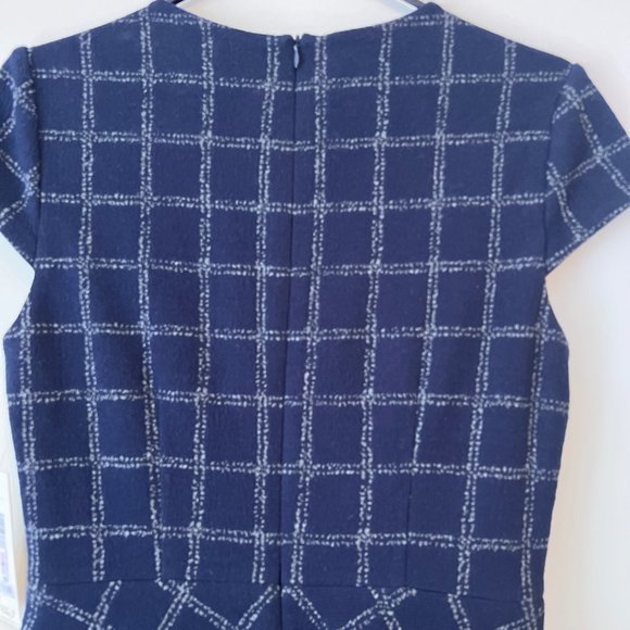 NEW! Eliza J Windowpane Cotton Blend Fit-& Flare Navy blue Dress, size 6 - Picture 6 of 14